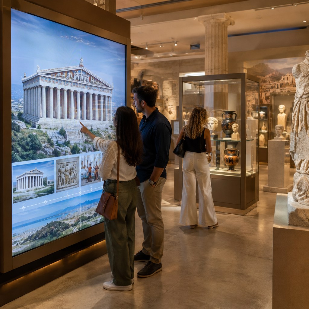 Ενδεικτική εικόνα ψηφιακής αφήγησης μέσα από διαδραστική οθόνη σε μουσείο